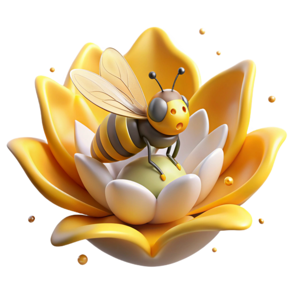 impressive traditional Bee on Flower Pollinating Yellow Pollen Transparent Element high quality png