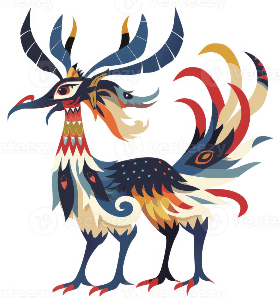 A vibrant, fantastical creature, a mix of bird and deer, adorned with intricate patterns. png