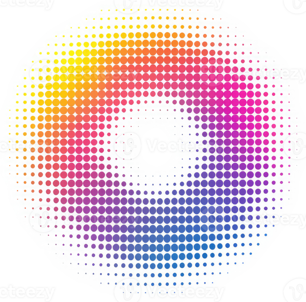 A vibrant, circular halftone design with a spectrum of colors. png
