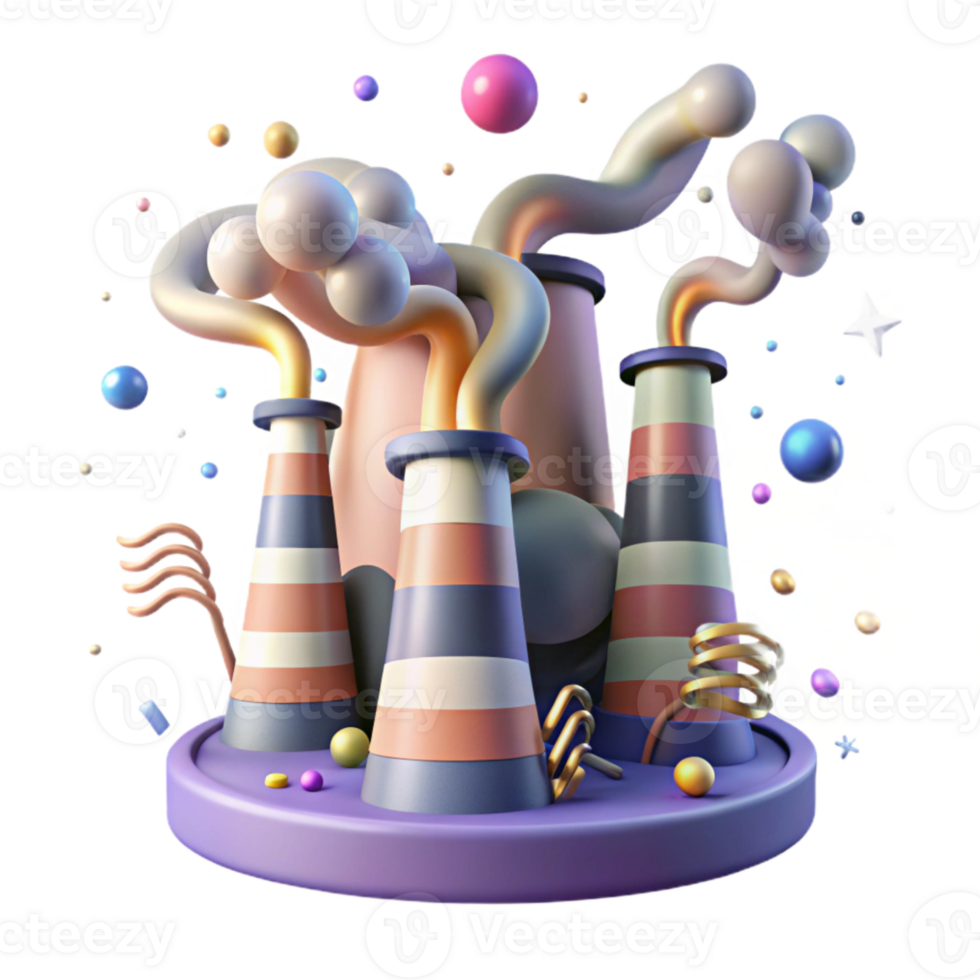 vibrant creative Air Pollution Factory Smoke Stacks Transparent Background high quality png