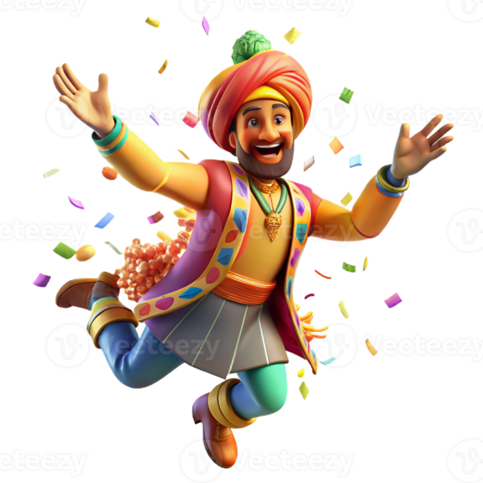 impressive abstract Bhangra Dancer Energetic Movement Colorful Costume Transparent Background premium png