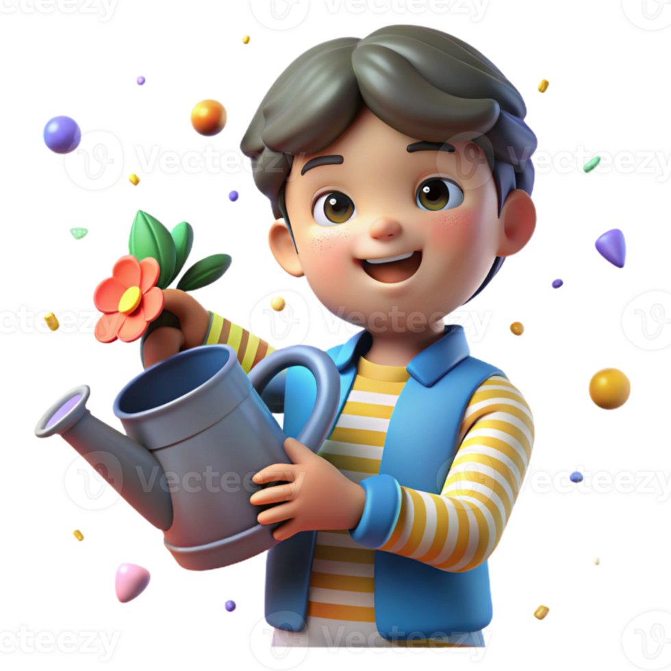 impressive minimalist Child Holding a Watering Can Isolated premium png