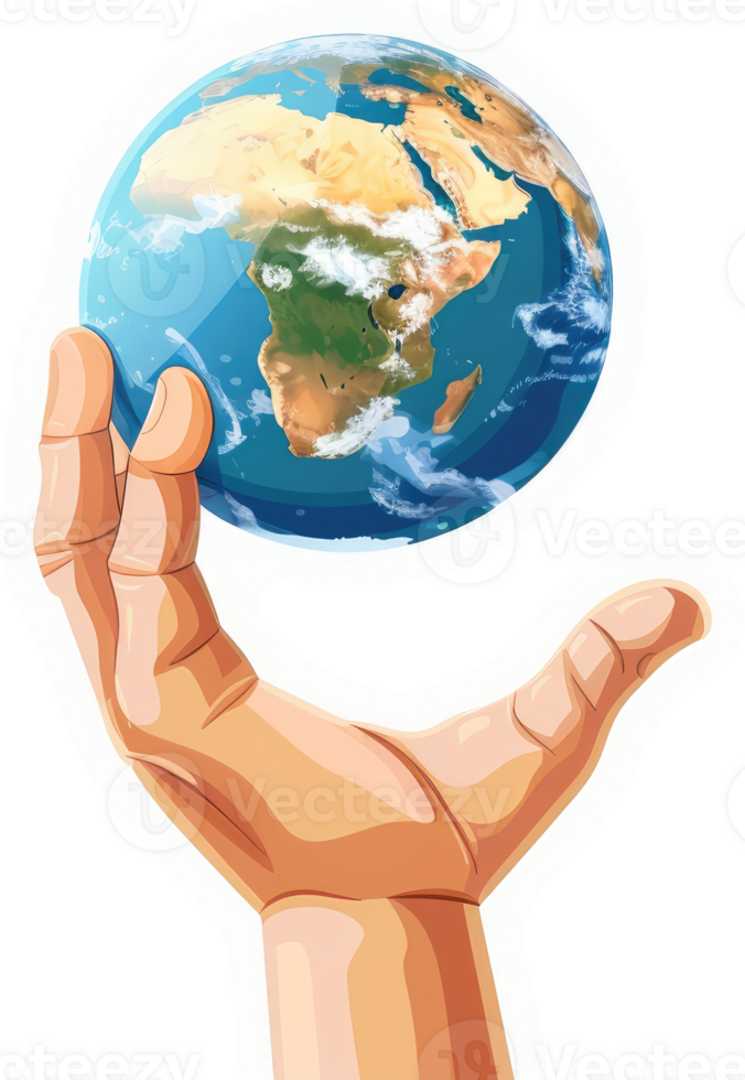 A caring hand holds the earth, symbolizing global responsibility. png