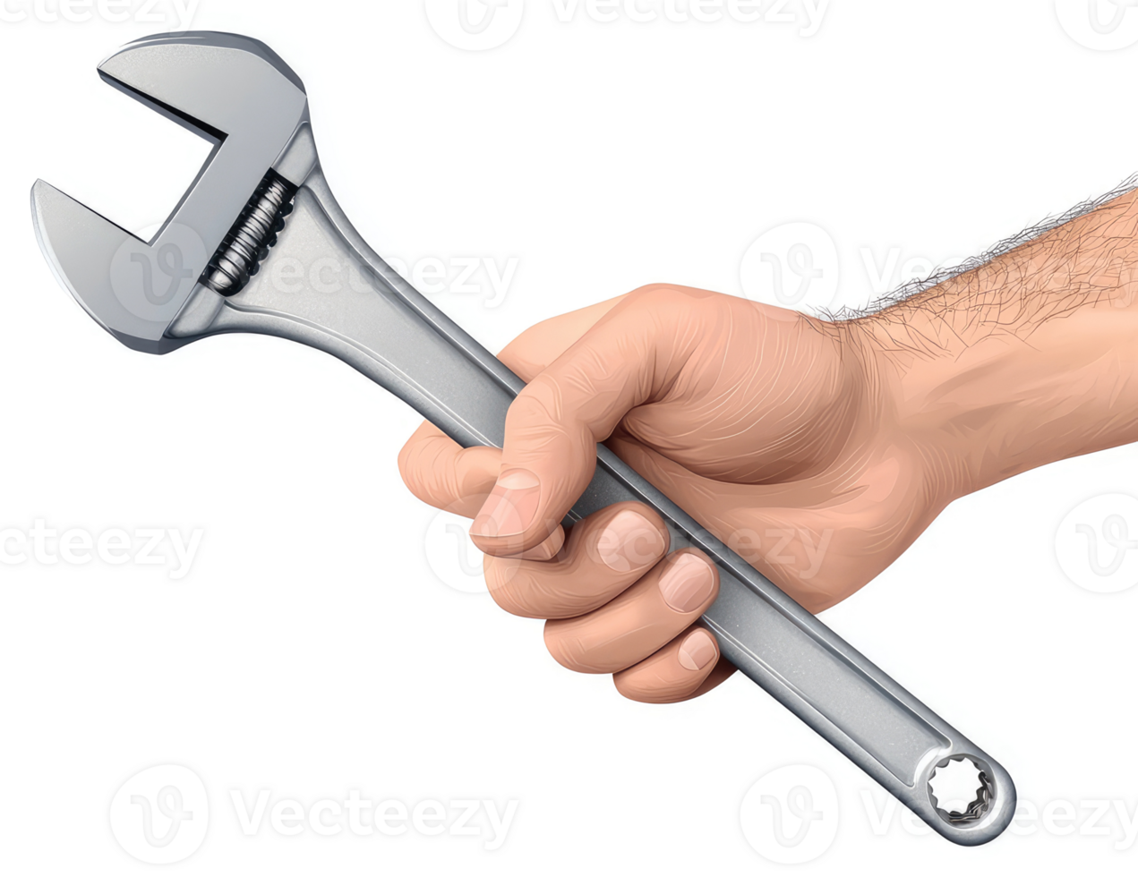 A hand holding a adjustable wrench. png
