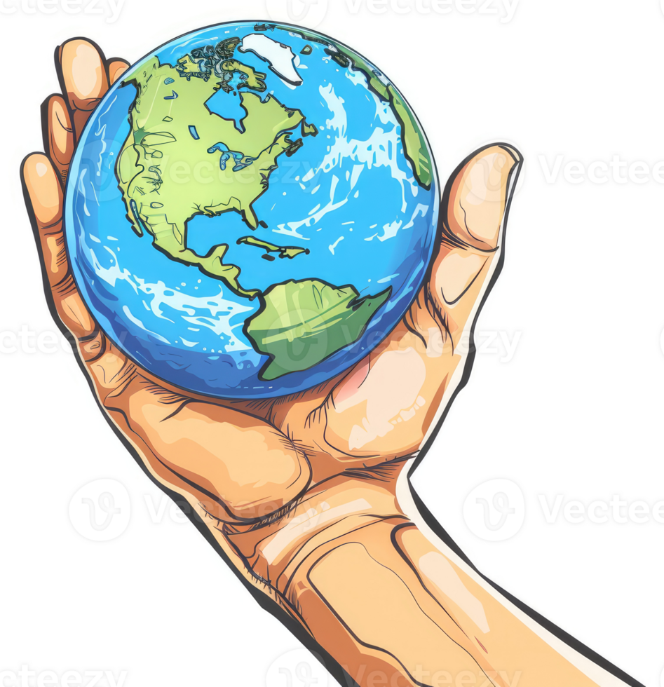A hand holds the earth, symbolizing global responsibility. png