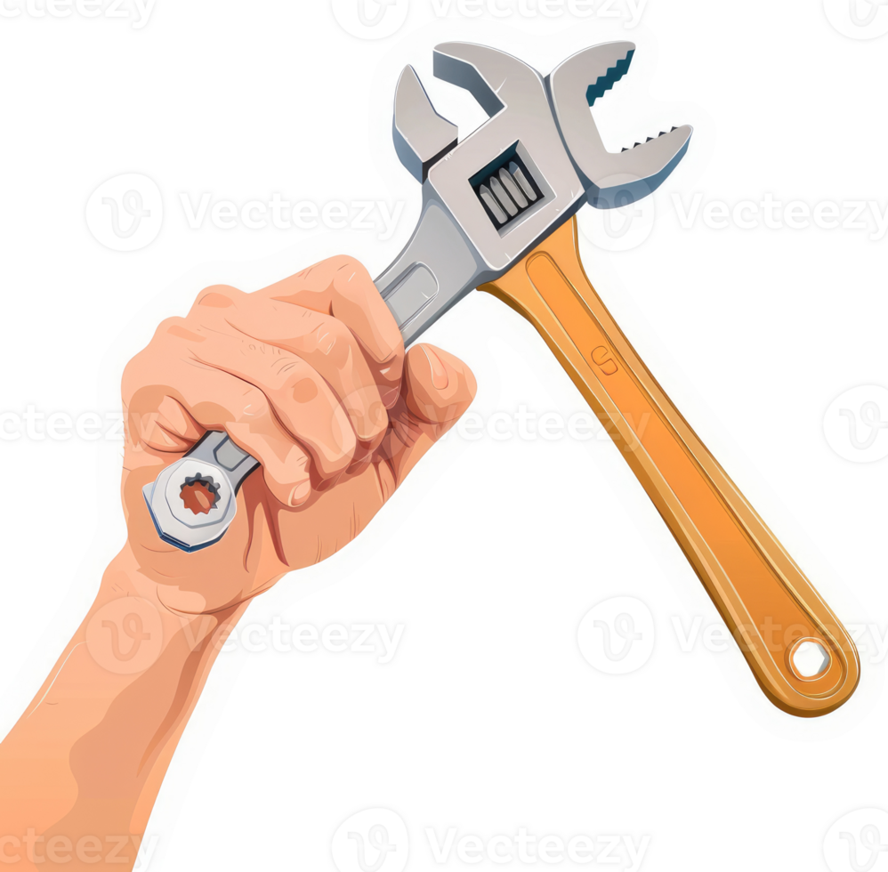 A hand gripping a adjustable wrench, symbolizing maintenance and repair. png