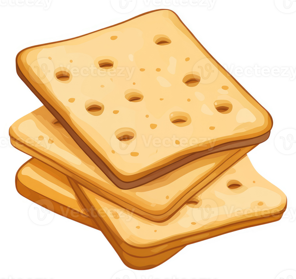 A stack of crispy, square crackers with holes. png