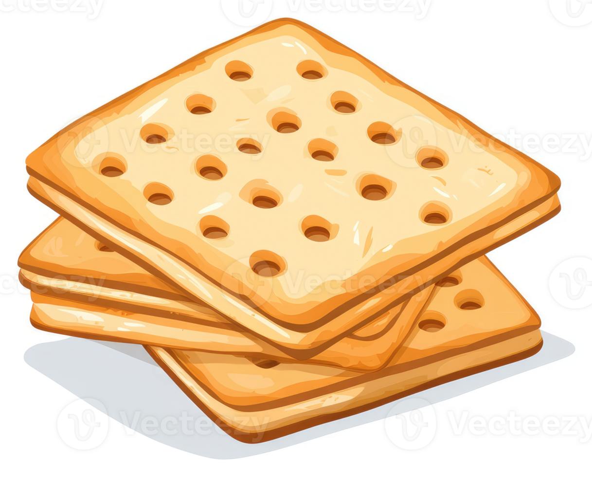 A stack of golden, perforated crackers. png