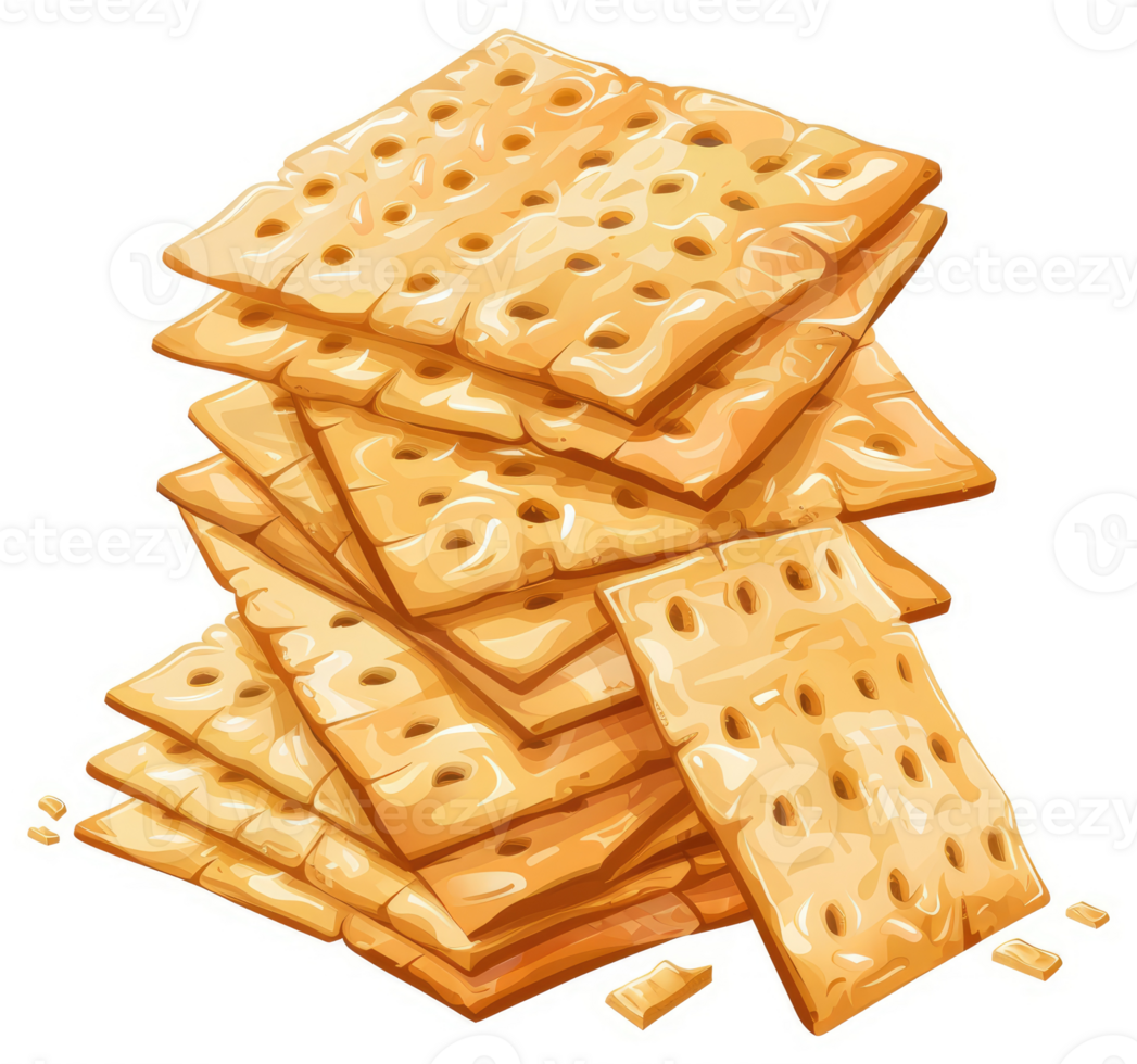 A stack of golden-brown crackers with holes. png