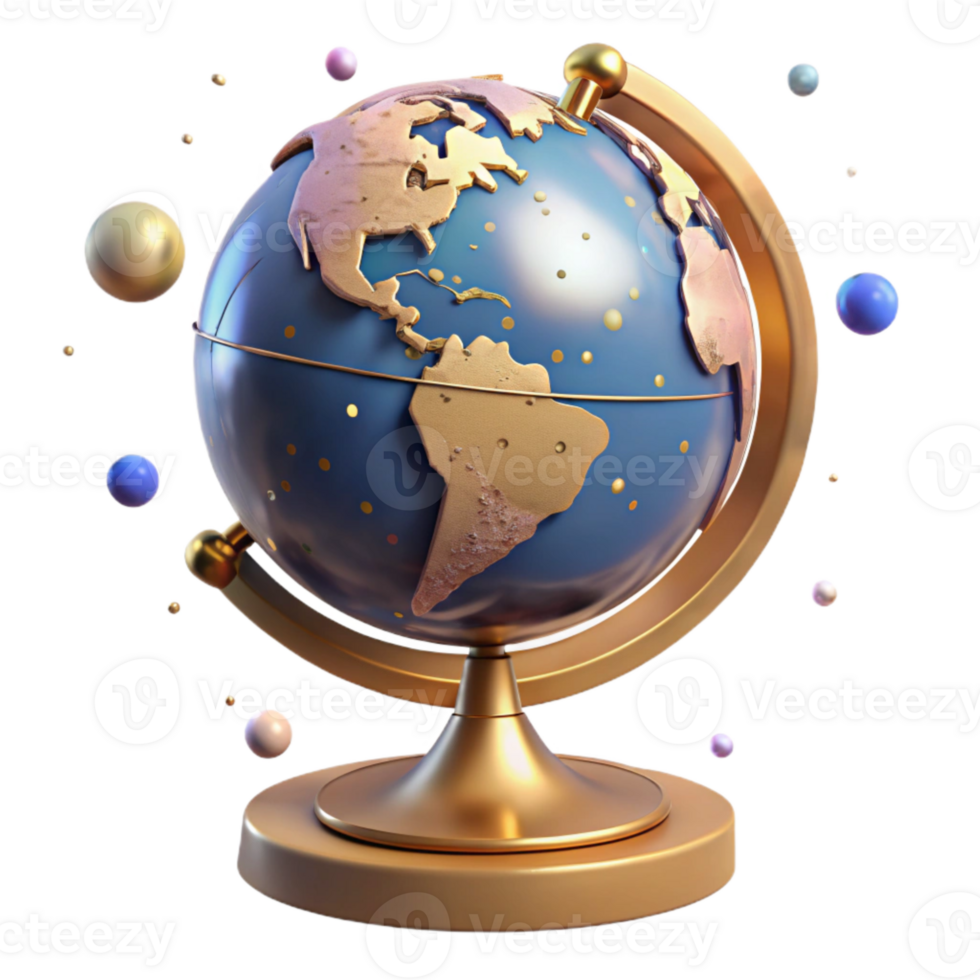 beautiful creative Antique Globe Front View Isolated on Transparent Background detailed png