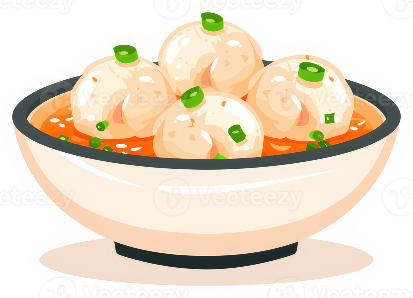 A bowl of delicious, savory pork soup dumplings. png