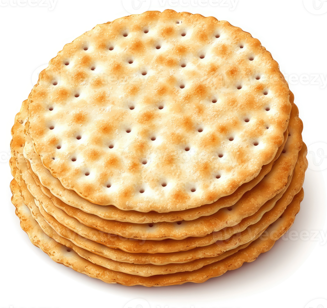 A stack of crispy, round crackers with holes. png