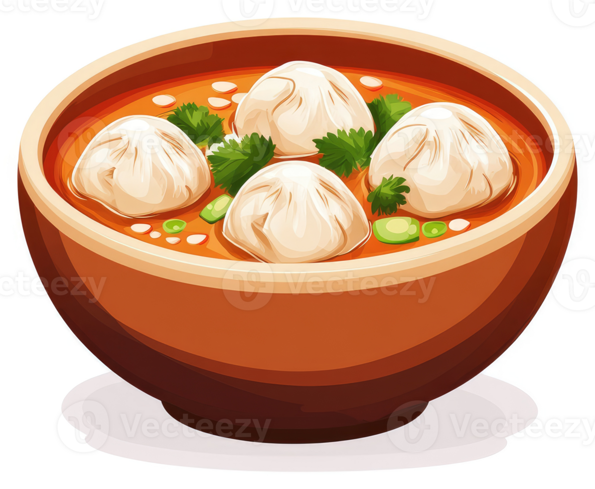 A bowl of flavorful soup with tender meatballs. png