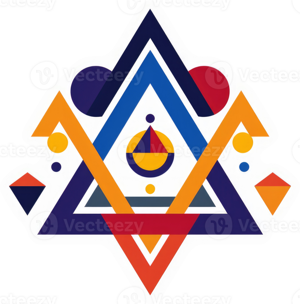 A vibrant geometric design with overlapping triangles and circles. png