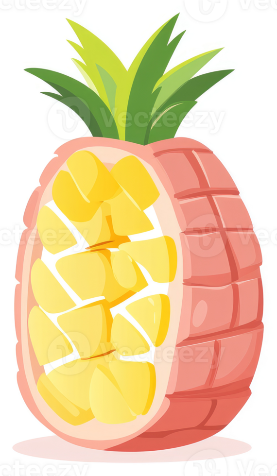 A cartoon illustration of a sliced pineapple with vibrant colors. png