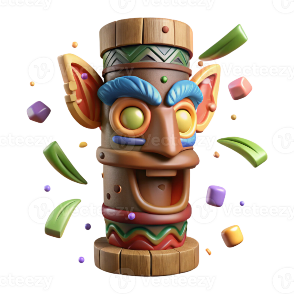 vibrant traditional Carved Wooden Totem Pole with Intricate Detailing Isolated professional png