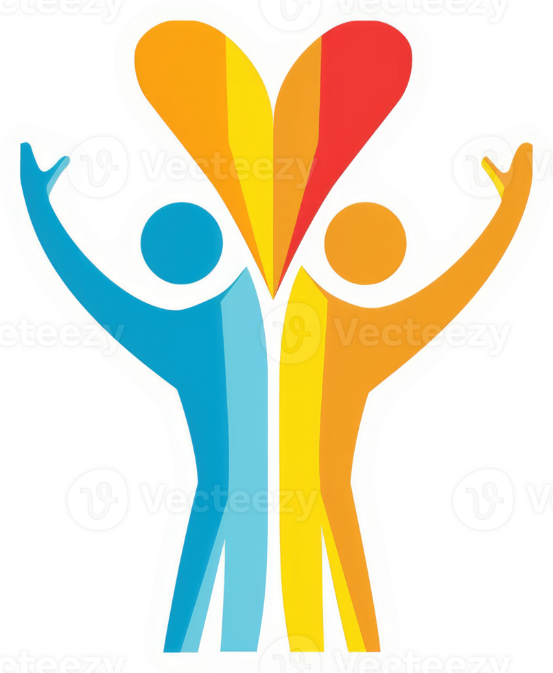 A colorful design of two figures intertwined with a heart shape, symbolizing unity and connection. png