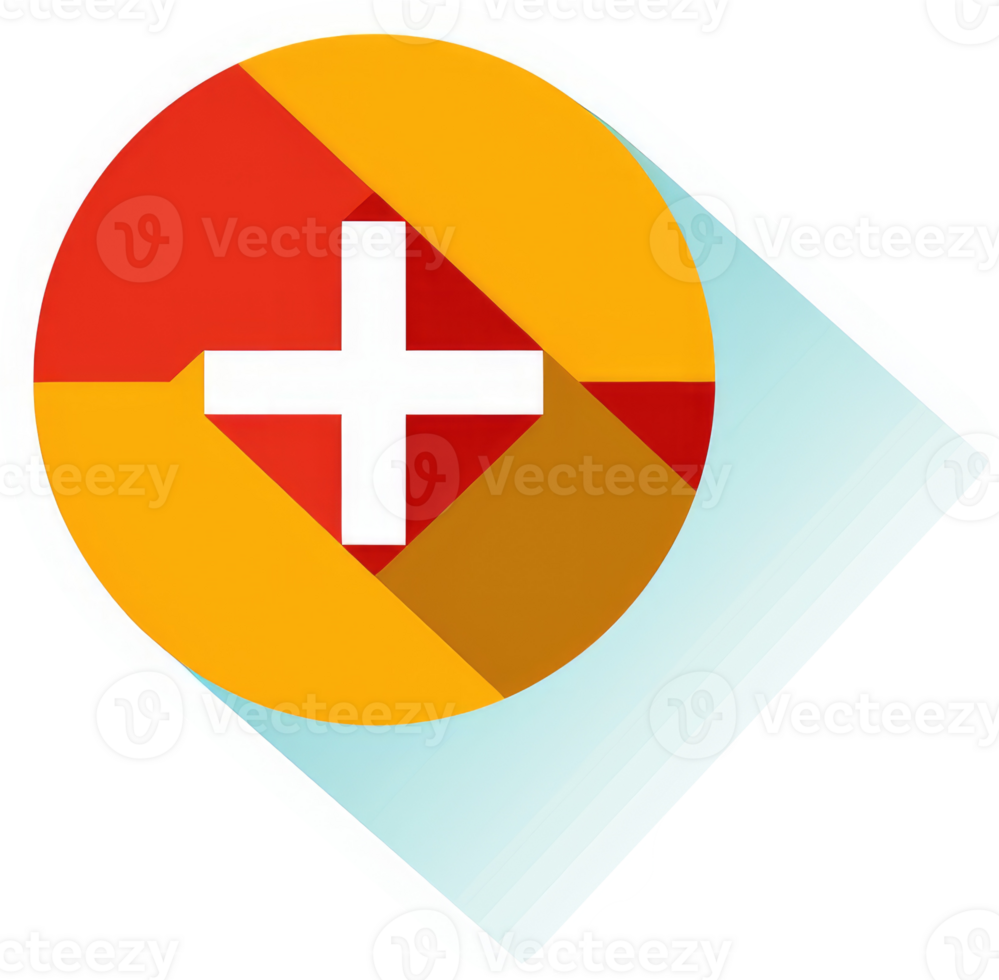 A circular design featuring a plus sign and a combination of red, yellow, and orange colors. png