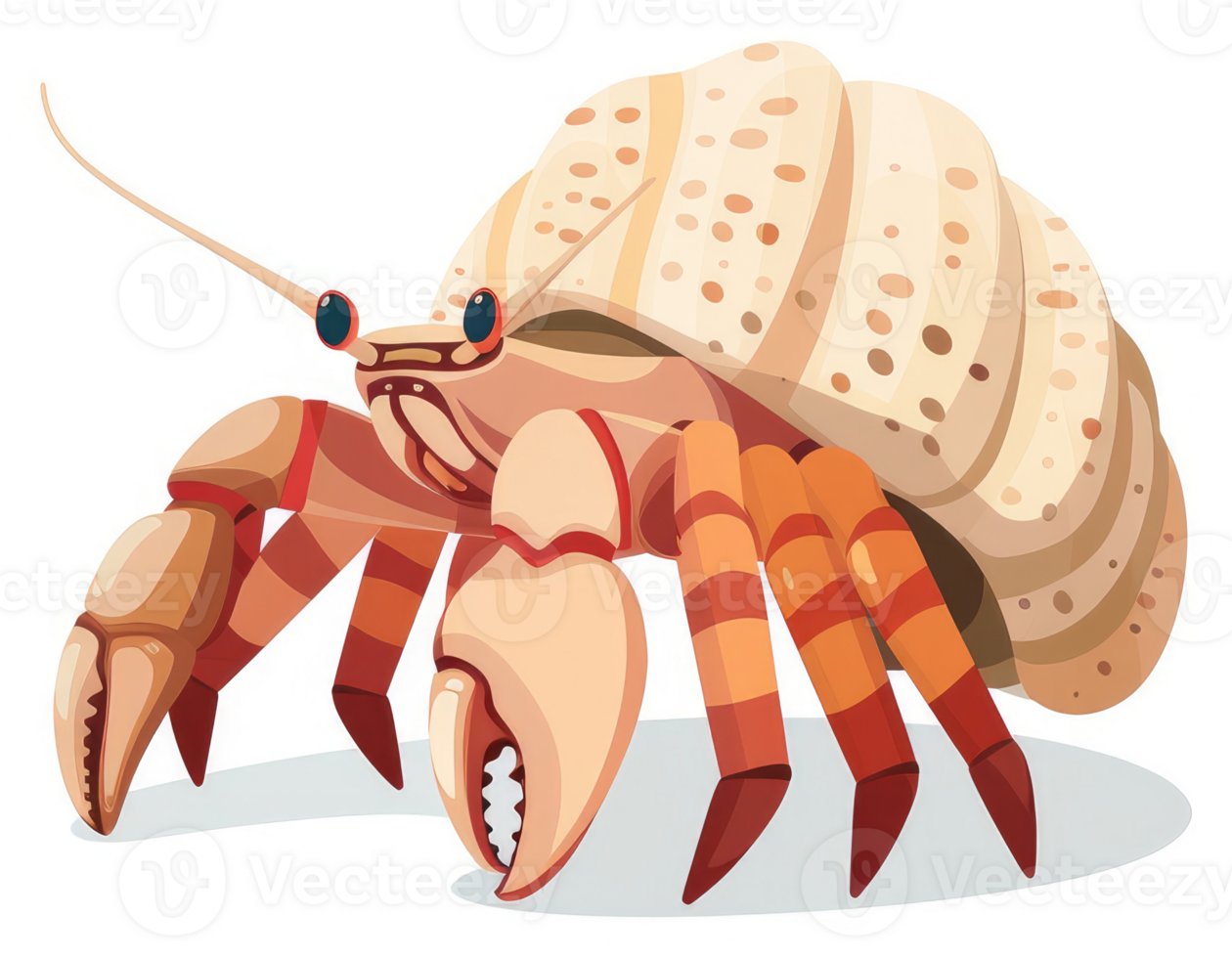 A cartoon hermit crab in its protective seashell. png