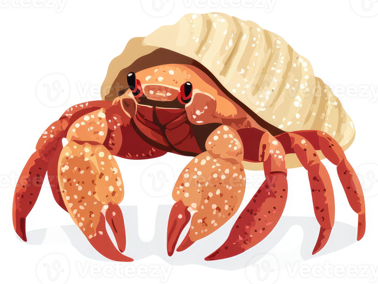 A colorful illustration of a hermit crab in a seashell. png