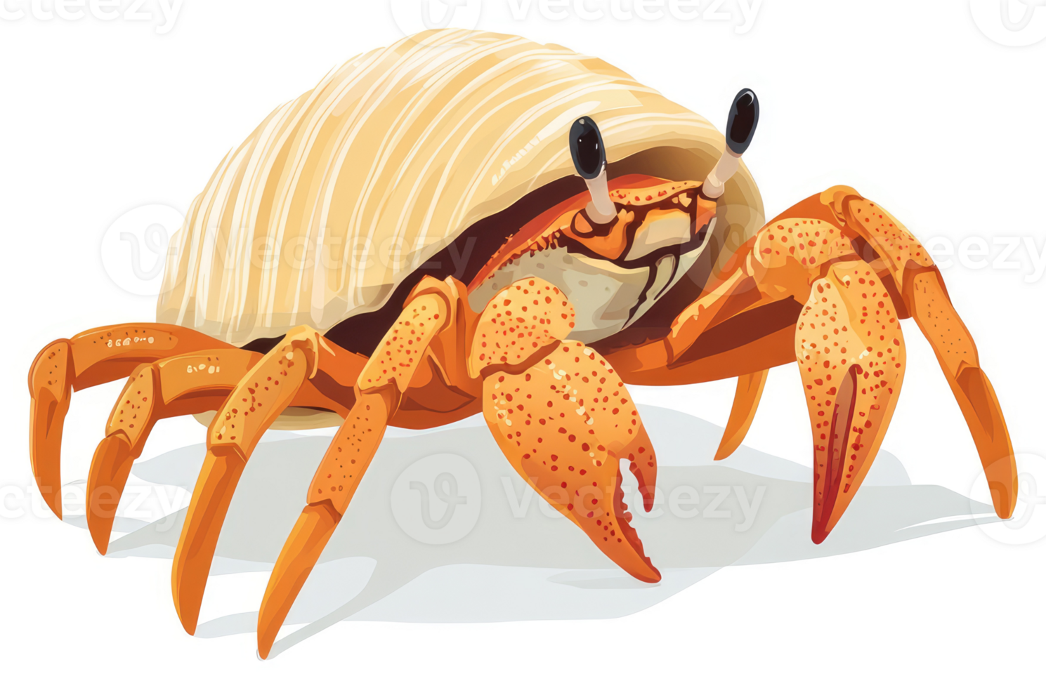 A vibrant illustration of a hermit crab in its shell. png