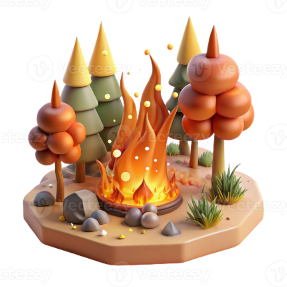 impressive vintage Deforestation Scene Burning Trees Transparent Background Warm Tones authentic png