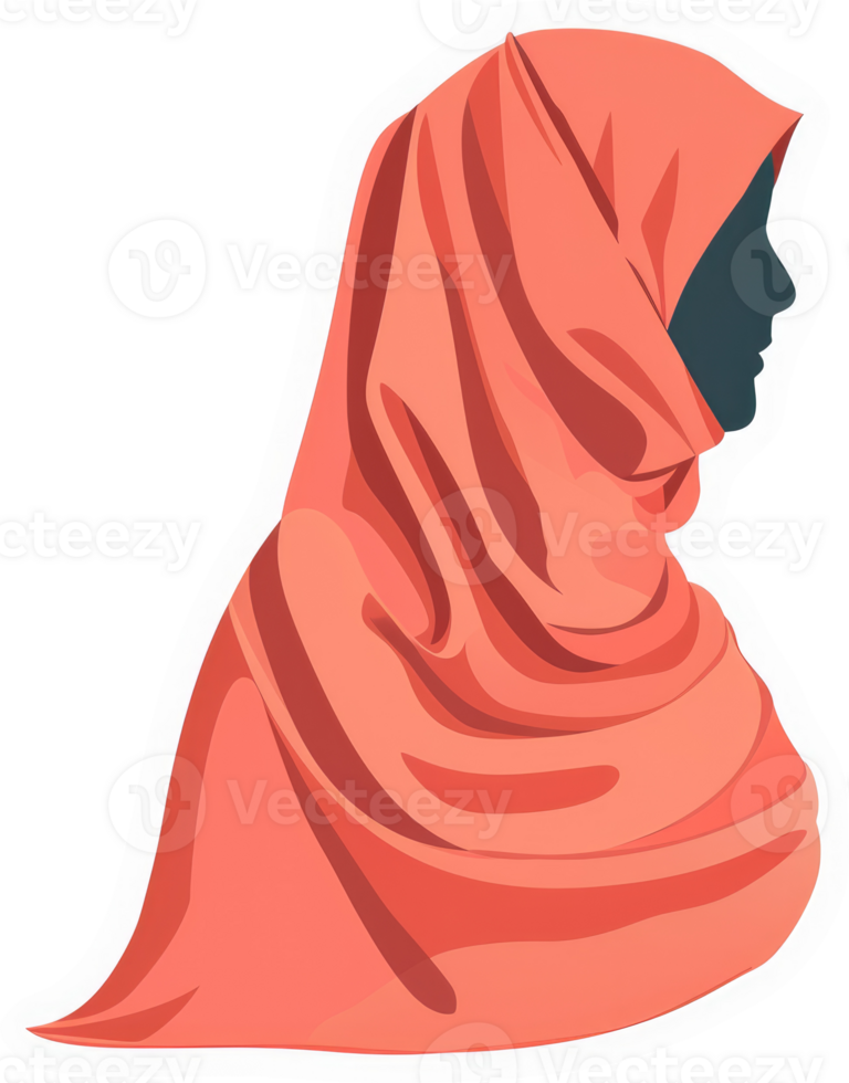 A stylized profile view of a woman wearing a coral hijab. png