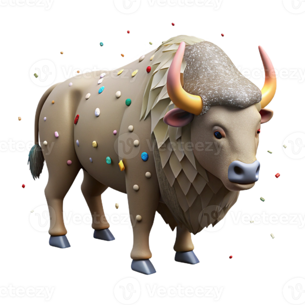 dramatic traditional Ancient Cave Painting of Bison Cutout genuine png