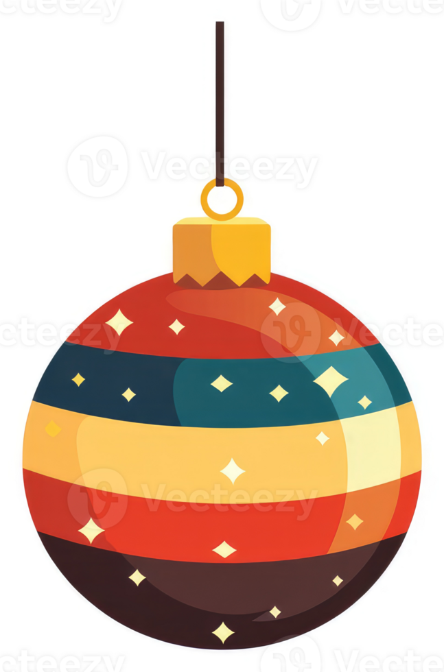 A colorful christmas ornament with horizontal stripes and sparkling details. png