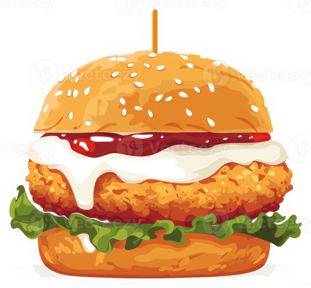 A delectable illustration of a crispy fried chicken burger. png