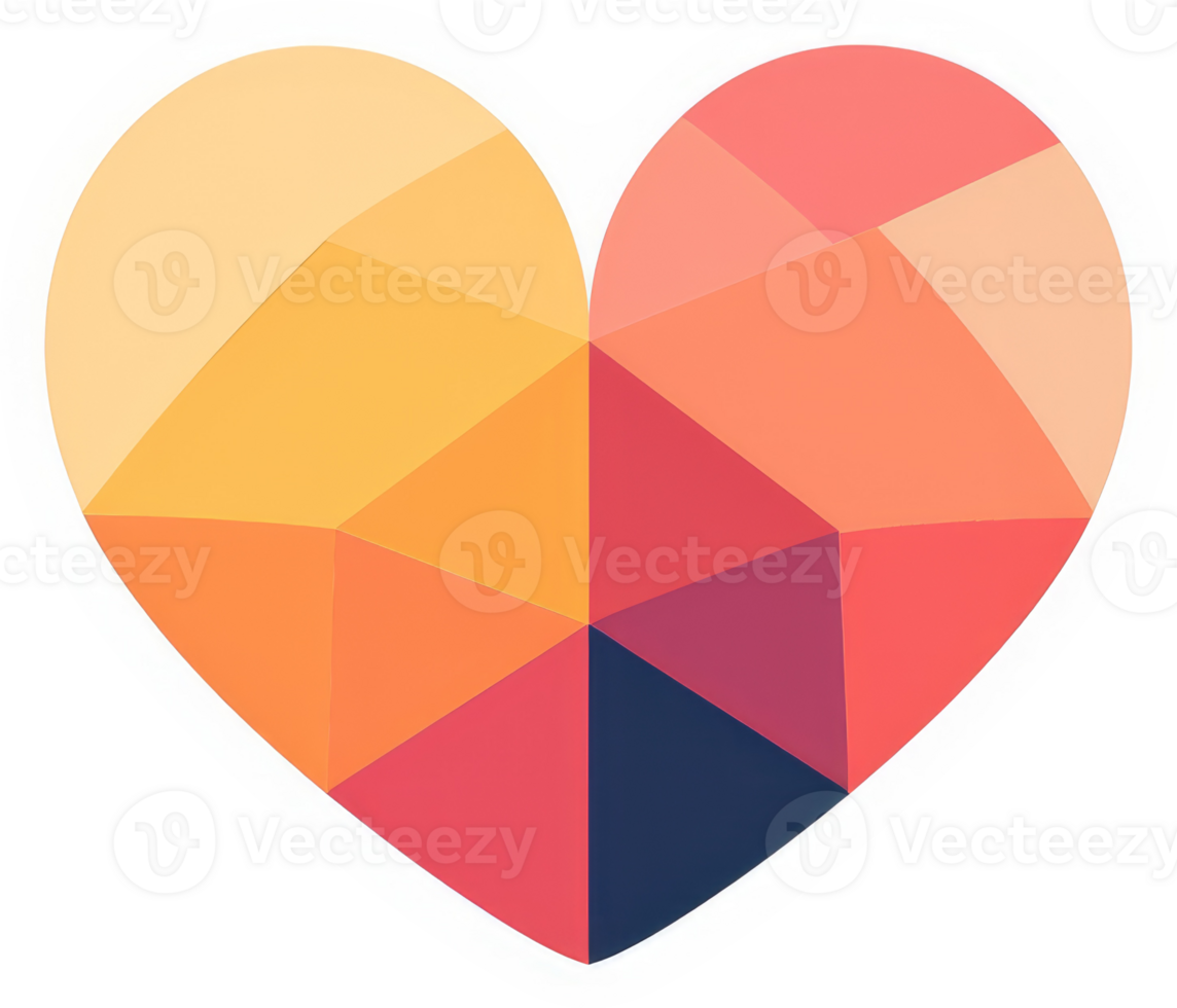 A vibrant heart design composed of multicolored, polygonal shapes. png