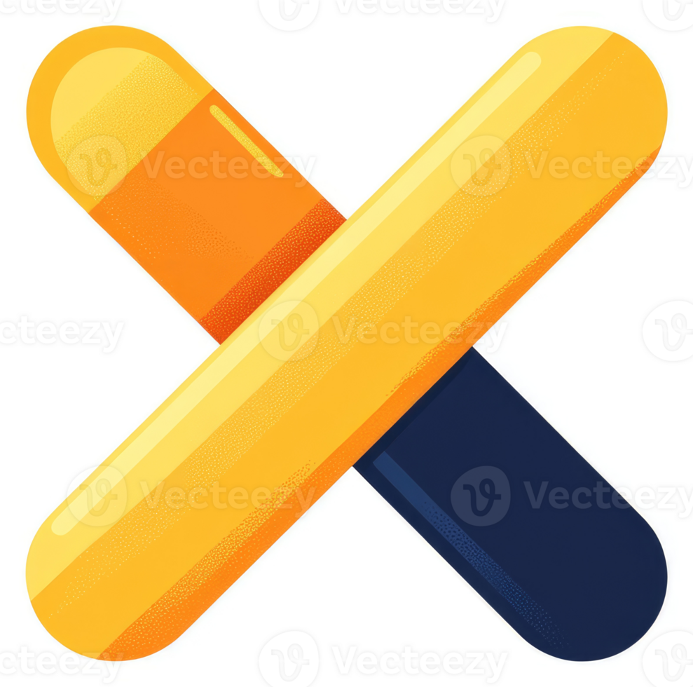 Two intersecting pill-shaped forms in orange and dark blue. png
