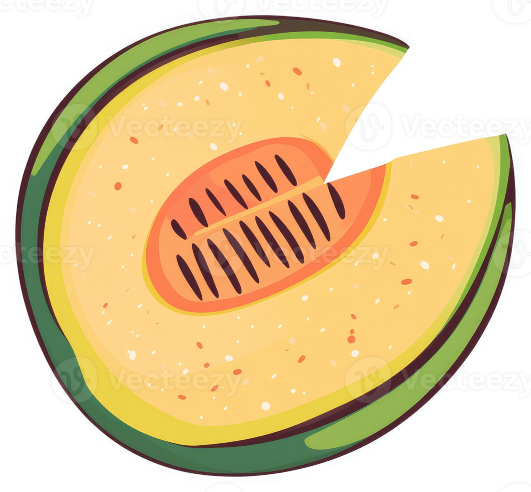 A colorful illustration of a cantaloupe slice. png