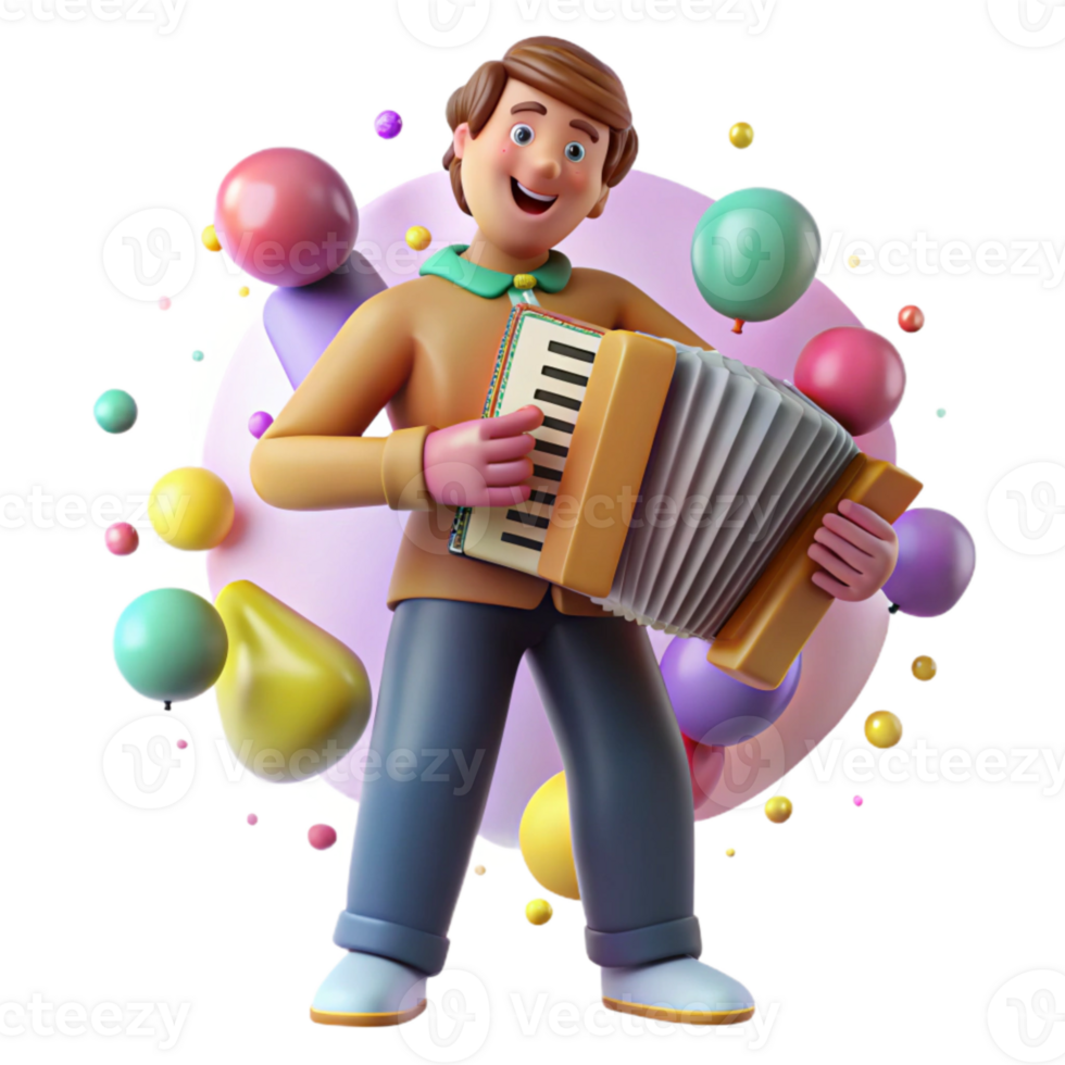 extraordinary minimalist Accordion Player Dynamic Pose Bright Lighting Isolated high resolution png