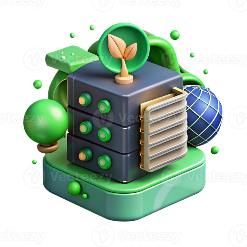 magnificent modern Data Center with Green Energy Icon Isolated Dark Background premium png