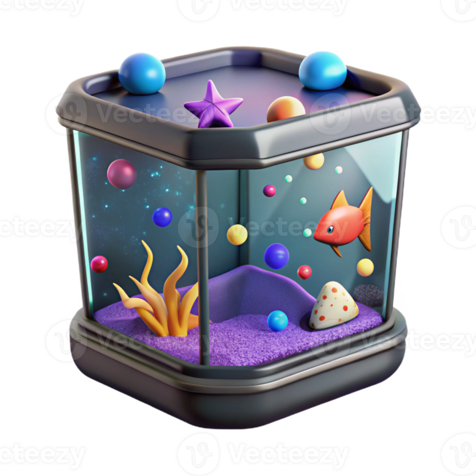 impressive minimalist Dimly Lit Fish Tank Isolated Dark Background detailed png