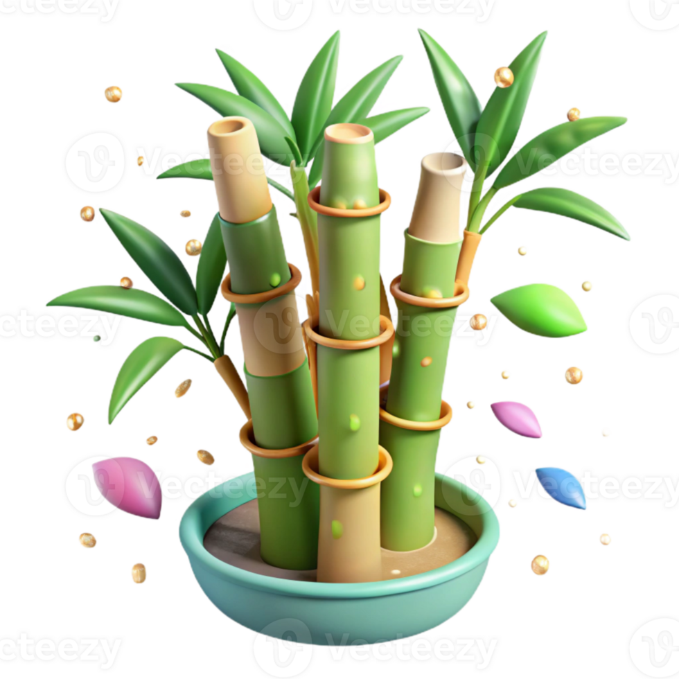elegant vintage Bamboo Plant Green Stalks Isolated on White Background authentic png