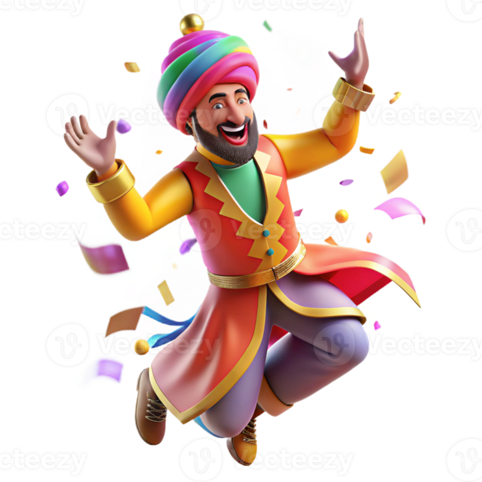 vibrant classic Bhangra Dancer Energetic Movement Colorful Costume Transparent Background professional png