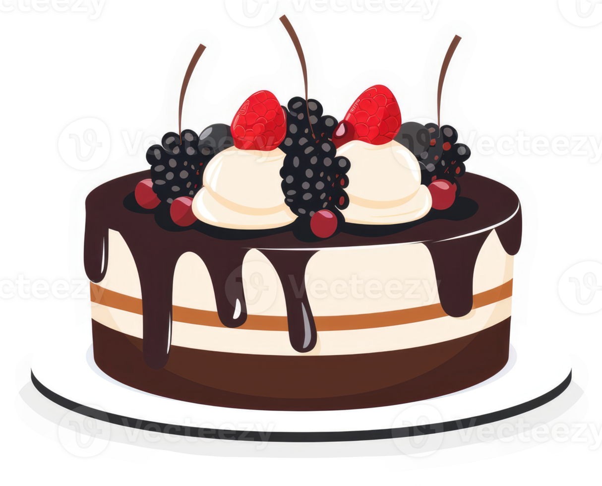 A delicious chocolate cake adorned with fresh berries and creamy frosting. png