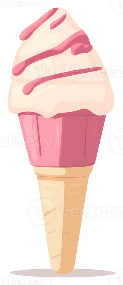 A delightful pink and white ice cream cone. png
