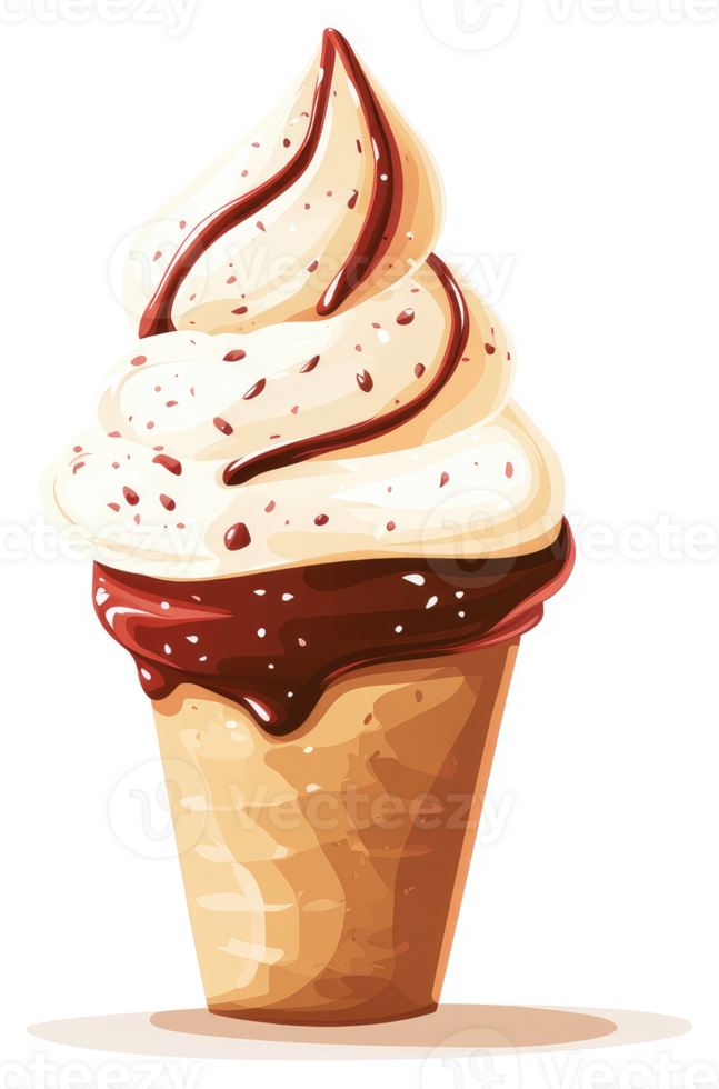 A delicious chocolate-drizzled vanilla ice cream cone. png