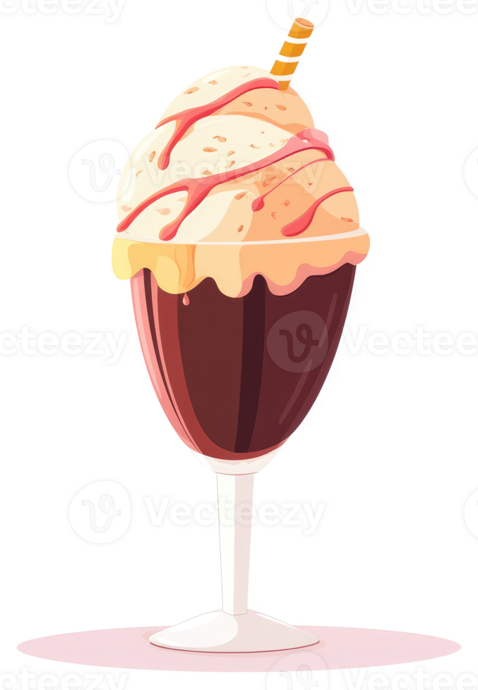 A refreshing dessert of vanilla ice cream topped with a cherry sauce, served in a chocolate milkshake glass. png