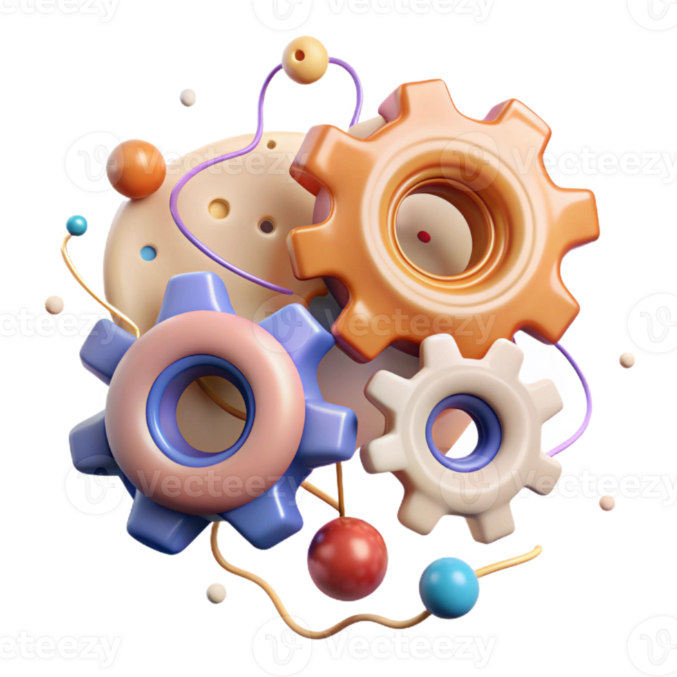 impressive rustic Connected Gears Teamwork Mechanism Isolated Element premium png