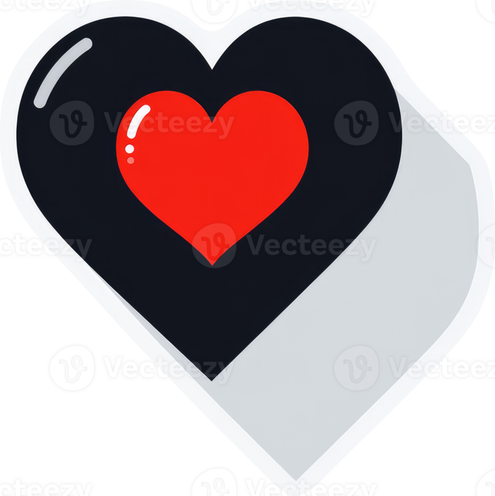 A stylized red heart encased in a black heart shape. png