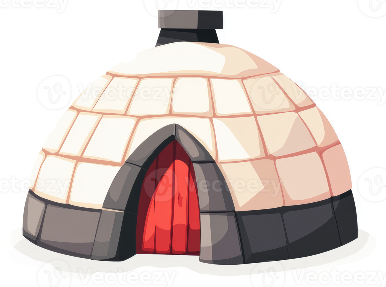 A charming, illustrated igloo with a red door. png