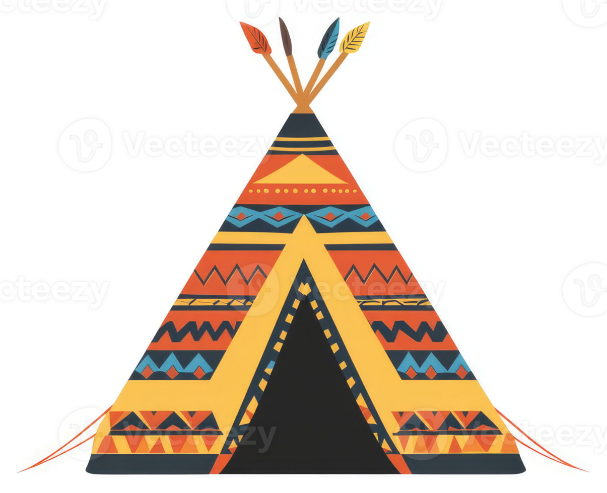 A vibrant, colorful teepee decorated with traditional native american patterns. png