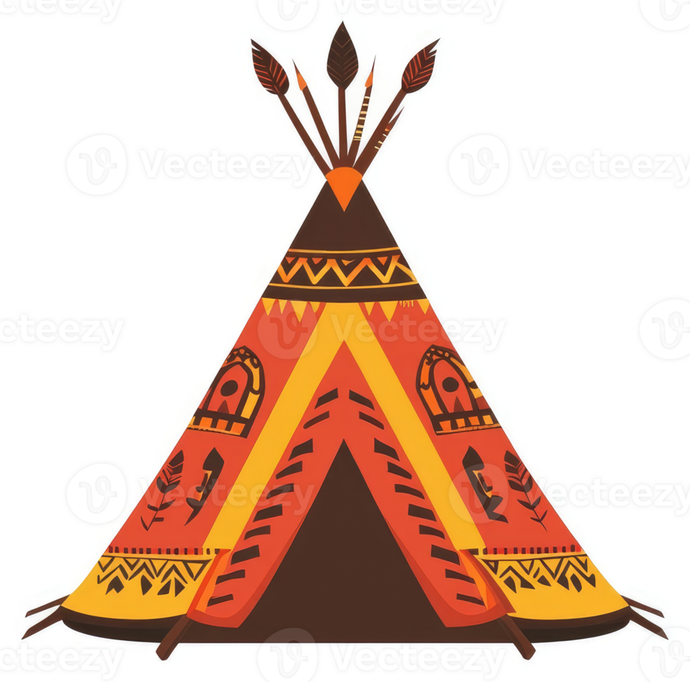 A vibrantly decorated teepee with intricate native american designs. png