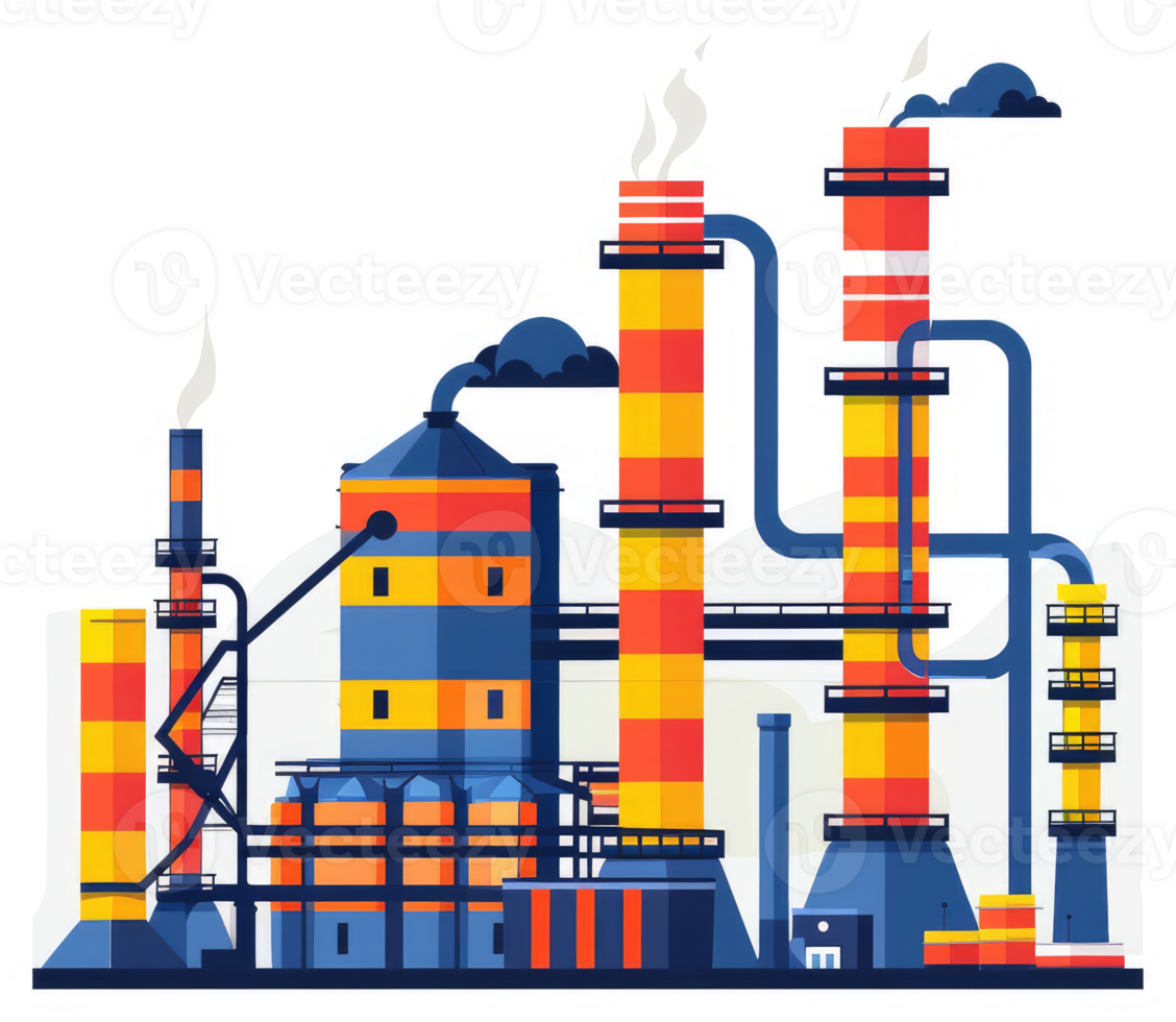 Colorful illustration of a large industrial complex. png