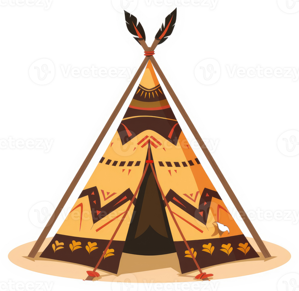 A vibrantly decorated teepee, a traditional dwelling. png
