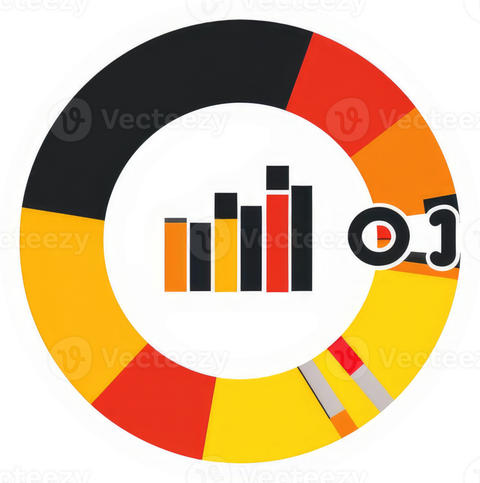 A colorful pie chart graphic with accompanying bar graph, displaying proportional data. png